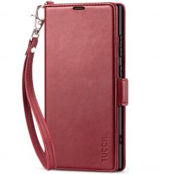 TUCCH Samsung S24 Ultra Wallet Case, Samsung Galaxy S24 Ultra 5G Leather Case Folio Cover - Strap - Dark Red