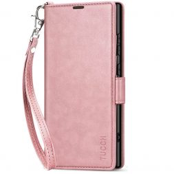 TUCCH Samsung S24 Ultra Wallet Case, Samsung Galaxy S24 Ultra 5G Leather Case Folio Cover - Strap - Rose Gold
