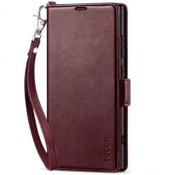TUCCH Samsung S24 Ultra Wallet Case, Samsung Galaxy S24 Ultra 5G Leather Case Folio Cover - Strap - Wine Red
