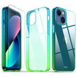 TUCCH IPhone 13 Mini Clear Case, IPhone 13 Mini TPU Case With Glass Screen Protector - Blue&Green