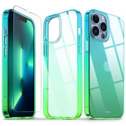 TUCCH IPhone 13 Pro Max Clear Case, IPhone 13 Pro Max 5G TPU Case With Glass Screen Protector Crystal Clear Case - Blue & Green