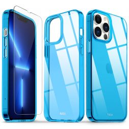TUCCH IPhone 13 Pro Max Clear Case, IPhone 13 Pro Max 5G TPU Case With Glass Screen Protector Crystal Clear Case - Blue