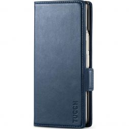 TUCCH SAMSUNG Galaxy Z Fold6 5G Wallet Folio Case With S Pen Slot - Dark Blue