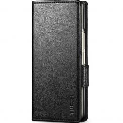 TUCCH SAMSUNG Galaxy Z Fold6 5G Foldable Leahter Wallet Case With S Pen Slot - Full Grain Black