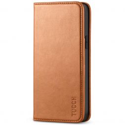 TUCCH IPhone 14 Plus Wallet Case - IPhone 14 Plus Flip Cover With Magnetic Closure-Light Brown