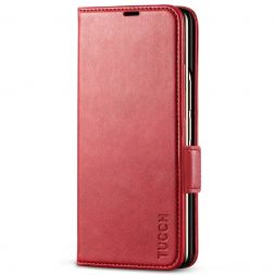 TUCCH SAMSUNG Galaxy Z Fold4 5G Wallet Case PU Leather Cover with S Pen Slot - Red