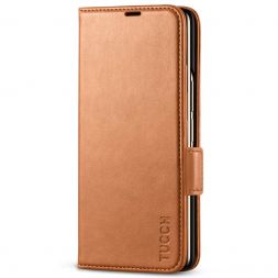 TUCCH SAMSUNG Galaxy Z Fold4 5G Wallet Case PU Leather Cover with S Pen Slot - Light Brown