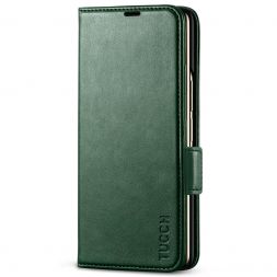TUCCH SAMSUNG Galaxy Z Fold4 5G Wallet Case PU Leather Cover with S Pen Slot - Midnight Green