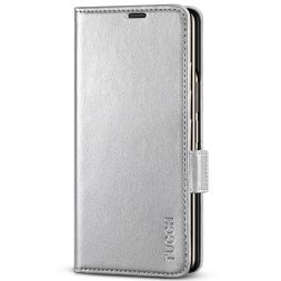 TUCCH SAMSUNG Galaxy Z Fold4 5G Wallet Case PU Leather Cover with S Pen Slot - Shiny Silver