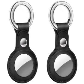 TUCCH AirTag Keychain for Apple AirTag, Protective PU Leather AirTags Case Tracker Cover with Key Ring for Air Tag,  AirTag Dog Collar Holder Black - 2 PCS