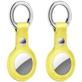 TUCCH AirTag Keychain for Apple AirTag, Protective PU Leather AirTags Case Tracker Cover with Key Ring for Air Tag,  AirTag Dog Collar Holder Yellow - 2 PCS