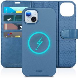 TUCCH iPhone 15 Plus Magnetic Detachable Wallet Case, iPhone 15 Plus 2IN1 Leather Case - Light Blue