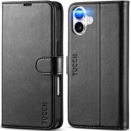 TUCCH iPhone 16 Leather Wallet Case, iPhone 16 Flip Cover, Card Slots, Book Fold Folio Flip Kickstand Case with Magnetic Clasp