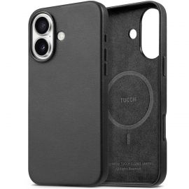 TUCCH iPhone 16 Leather Case, Magsafe Compatible, Wireless Charging, Slim Anti-Slip Raised Edges Shockproof PU Leather Protection Phone Case 