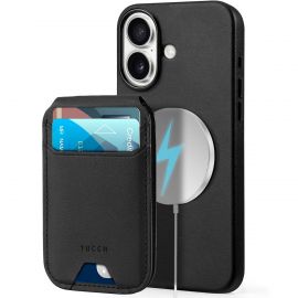 TUCCH iPhone 16 Plus Leather Case with Magnetic Card Holder, Removable, 2IN1, RFID Blocking Magsafe Compatible Raised Edges Shockproof PU Leather Case with Stand Card Holder