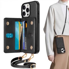 TUCCH iPhone 16 Pro Crossbody Wallet Case, iPhone 16 Pro Phone Case with Undetachable Card Holder + Adjustable Lanyard