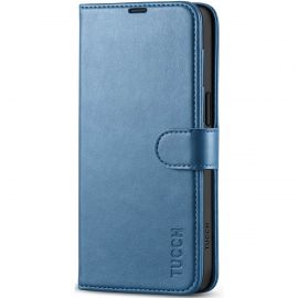 TUCCH iPhone 15 Leather Wallet Case, iPhone 15 Flip Case with Magnetic Clasp - Light Blue