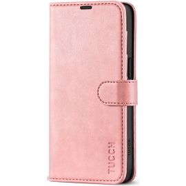 TUCCH iPhone 15 Leather Wallet Case, iPhone 15 Flip Case with Magnetic Clasp - Rose Gold