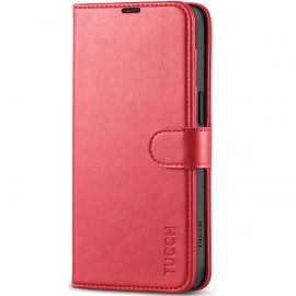 TUCCH iPhone 15 Plus Wallet Case, iPhone 15 Plus Leather Case with Card Holder and Stand - Red