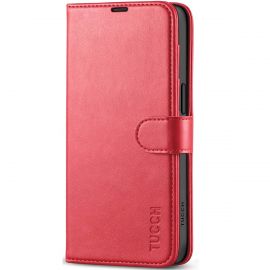 TUCCH iPhone 15 Pro Wallet Case, iPhone 15 Pro Leather Case with Card Holders and Stand - Red
