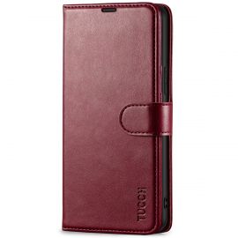 TUCCH Samsung S22 Wallet Case, Samsung Galaxy S22 5G Flip PU Leather Cover, Stand with RFID Blocking and Magnetic Closure-Wine Red