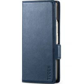 TUCCH SAMSUNG Galaxy Z Fold6 5G Wallet Folio Case With S Pen Slot - Dark Blue