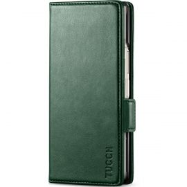 TUCCH SAMSUNG Galaxy Z Fold6 5G Stand Leather Case With S Pen Slot - Midnight Green