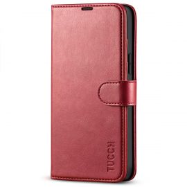 TUCCH IPhone 14 Plus Wallet Case, IPhone 14 Plus Book Folio Flip Kickstand With Magnetic Clasp-Dark Red