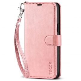 TUCCH iPhone 14 Plus Wallet Case, iPhone 14 Plus 6.7-Inch Book Folio Flip Kickstand PU Leather Cover With Magnetic Clasp-Strap - Rose Gold