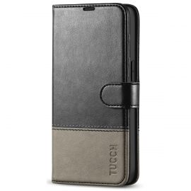 TUCCH IPhone 14 Wallet Case, IPhone 14 Book Folio Flip Kickstand Cover With Magnetic Clasp-Black &amp;amp; Grey