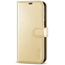 TUCCH IPhone 14 Pro Wallet Case, IPhone 14 Pro Book Folio Flip Kickstand Cover With Magnetic Clasp-Shiny Champagne Gold